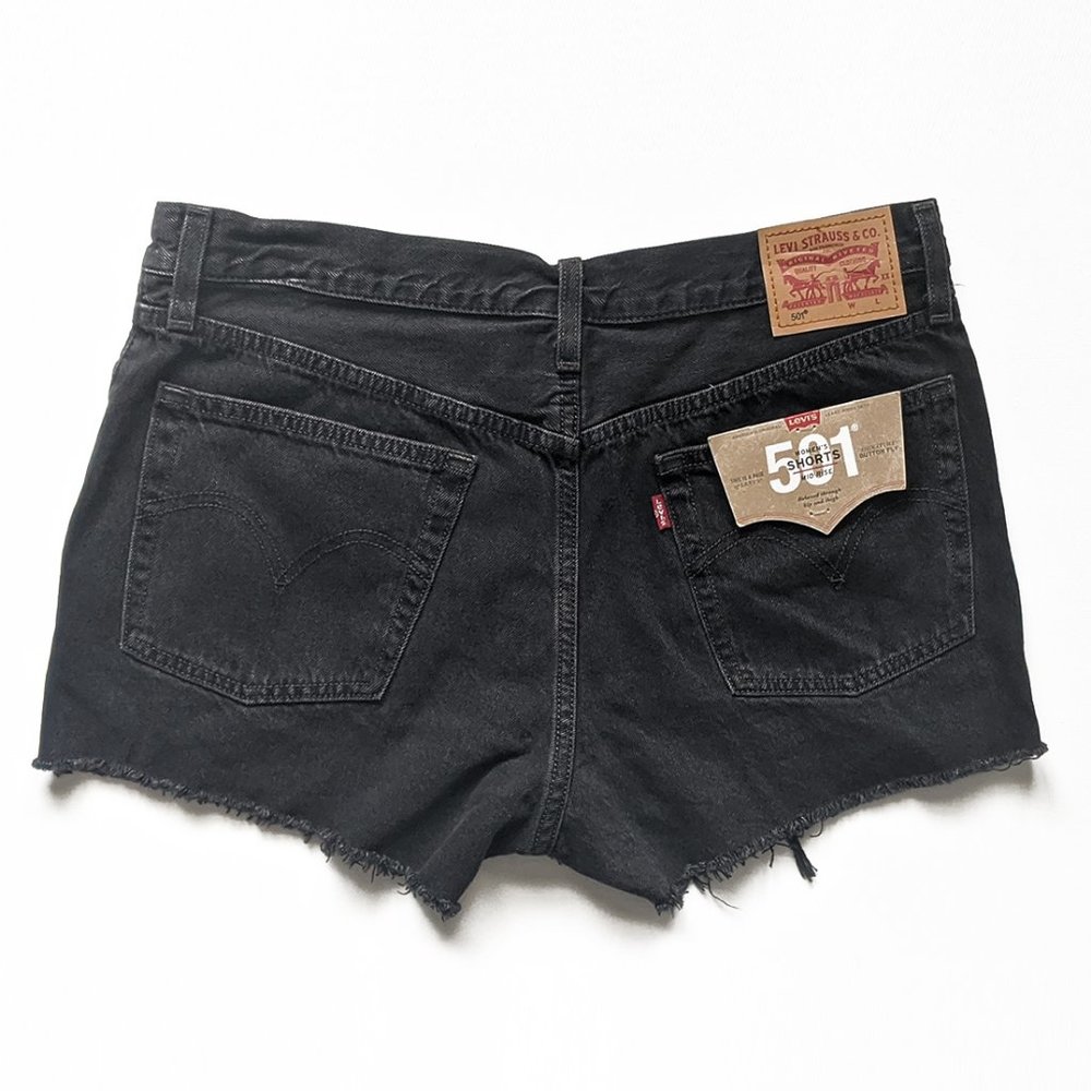 Levi's 501 Festival Mid Rise Frayed Raw Hem CutOff Shorts Black - Picture 5 of 7